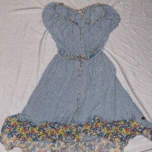 Women’s dress blue stripped with flora fringe at the bottom